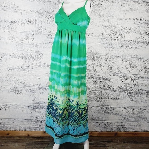 Dressbarn Green Maxi Surplice Neckline Sleeveless Dress Sz 10 - Picture 7 of 13